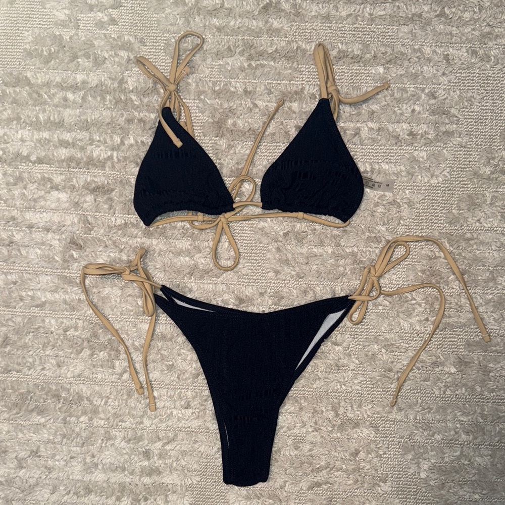 Navy and Tan Bikini Set